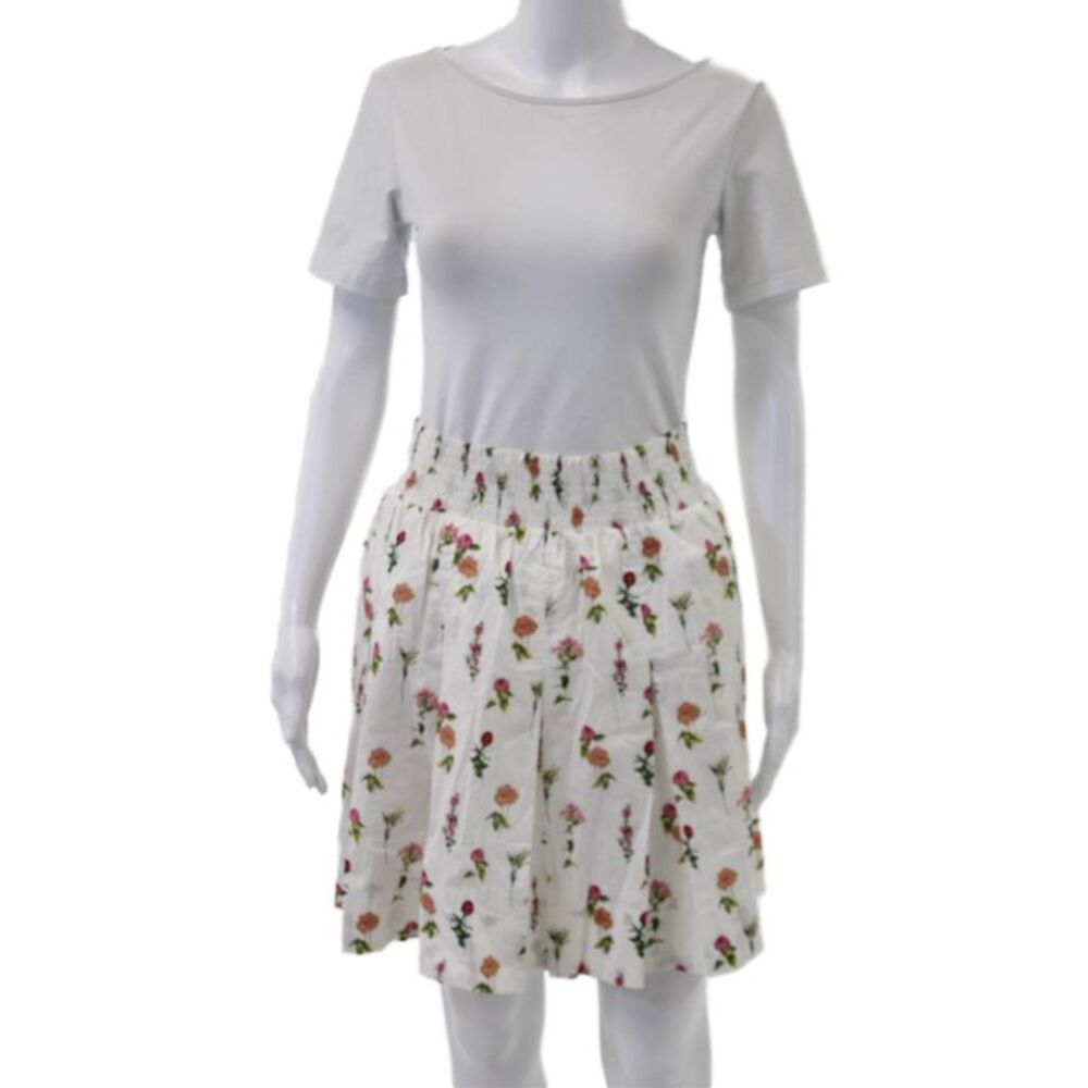 Buru Women A-Line Pleated Floral Skirt White Size L
